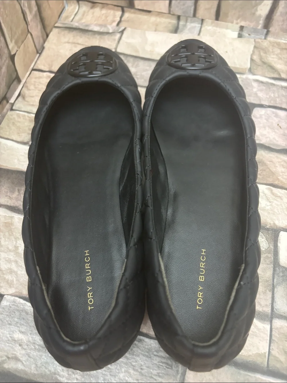 Women’s Tory Burch Chelsea Quilted Ballet Flats black nappa leather Sz 10